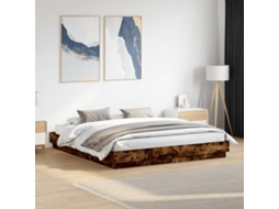 Estrutura De Cama Com Luzes Led 200x200 Cm Carvalho Fumado