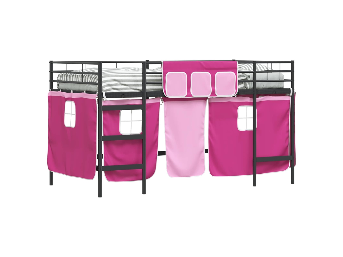 Estrutura de Cama Loft para Crianças com Cortinas Preto e Rosa MAISON EXCLUSIVE