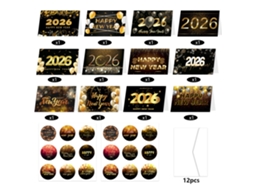 Convite Para Festa Com Tema De Ano Novo, Decoração Em Preto E Dourado, 12 Cartões 18 Adesivos 12 Envelopes Estilo 2 E 3 Conjuntos Lalamoli
