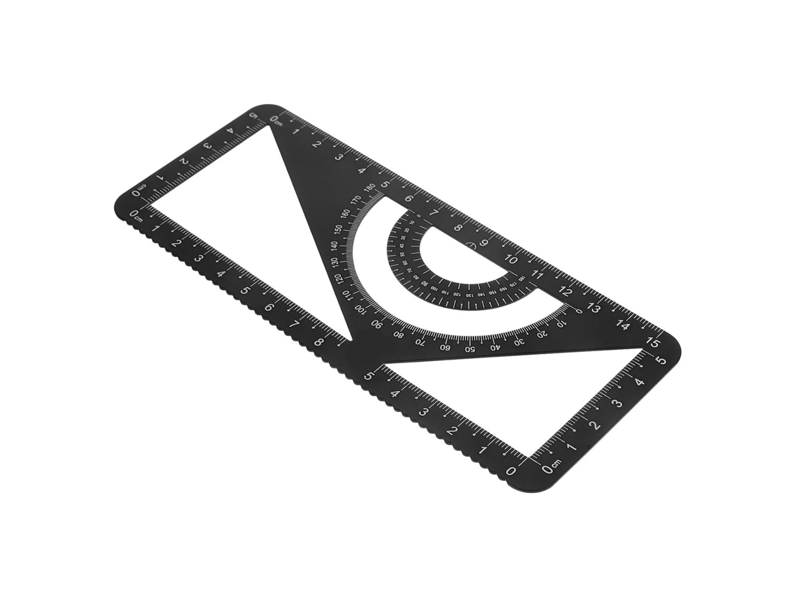 Conjunto De Transferidor Triangular E Régua Metal Em Liga Alumínio Alasum Para Medição Técnica Desenho, Ideal Para