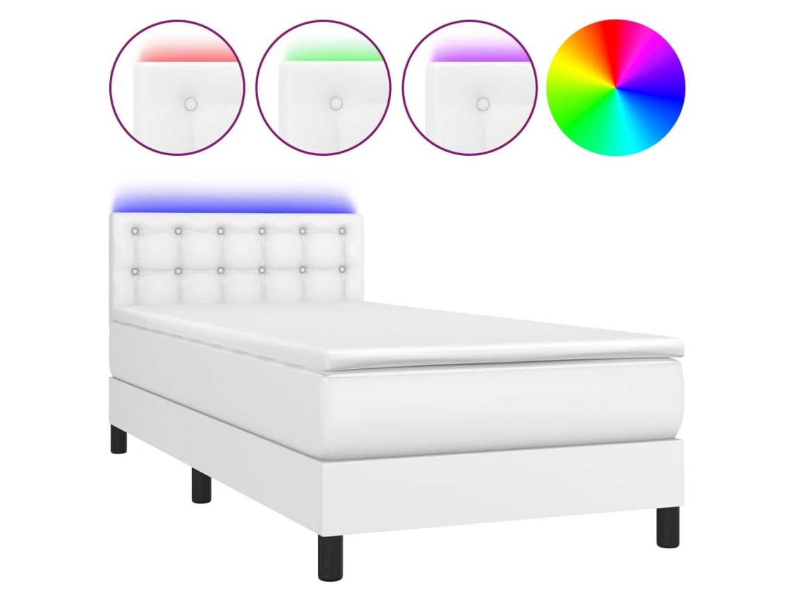 Cama Box Spring com Colchão e Led Couro Artificial Branco MAISON EXCLUSIVE (90x200 cm)