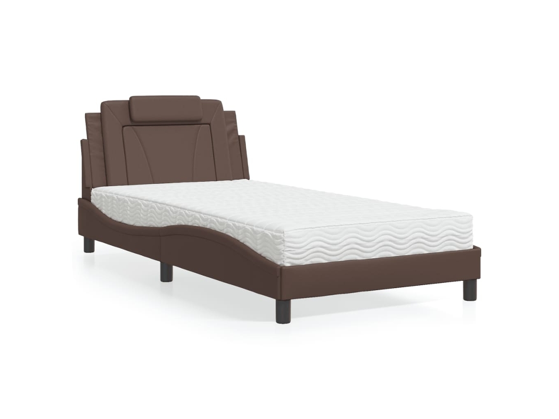 Vidaxl Cama Viana Com Colchão 100x200 Cm Couro Artificial Castanho
