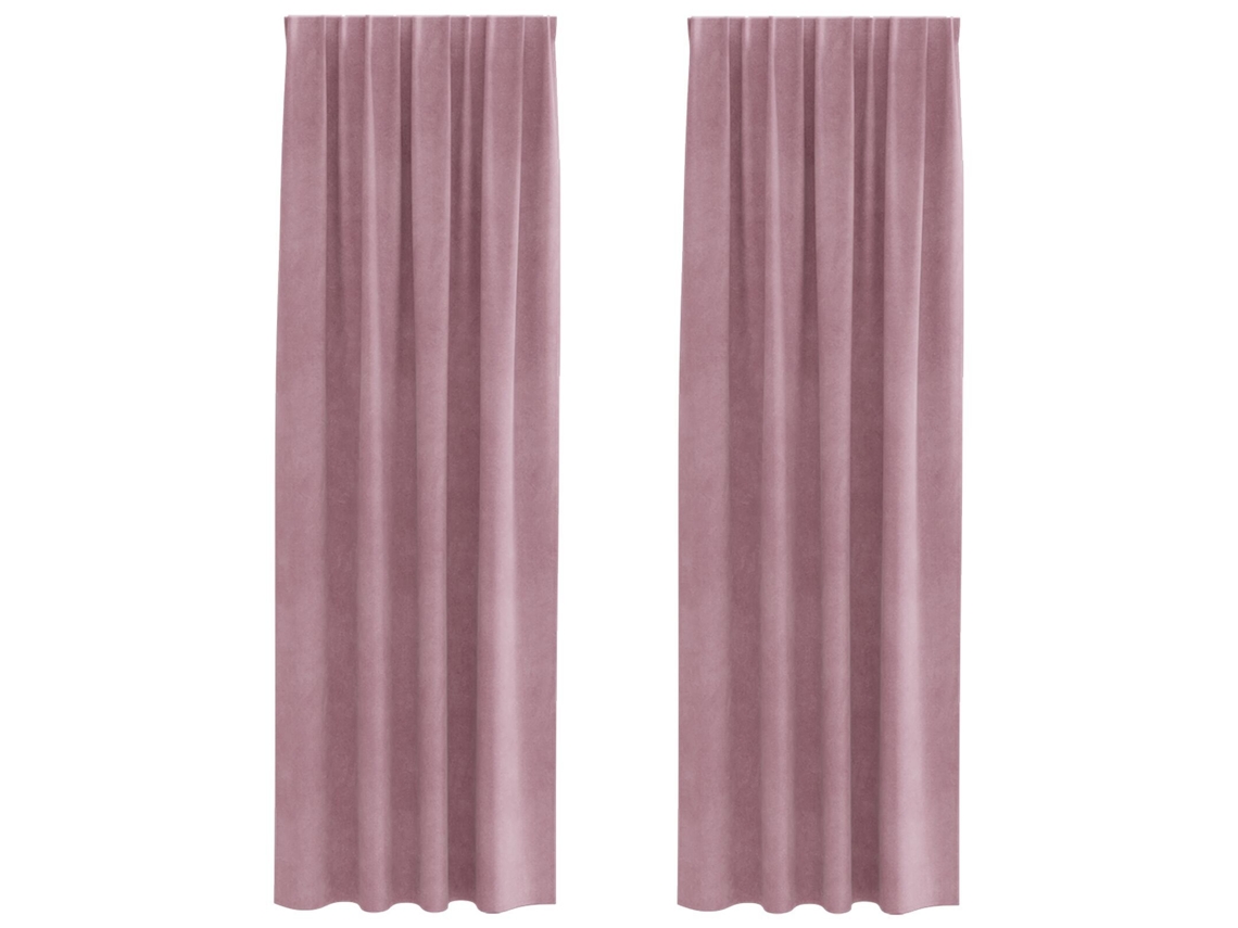 Conjunto 2 Cortinas Opacas Vidaxl Rosa Veludo (140 X 260 Cm)