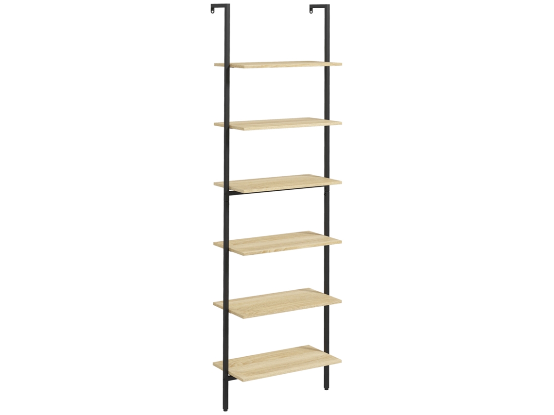 Estante de Parede Estilo Industrial com 6 Prateleiras Aço Preto e Madeira Natural 60x30x206cm TOPBRICO