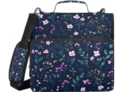 Pasta Floral Azul Meia Noite Com Zíper E Alça, Sacos Diversos De 3,8cm, 3 Armazenamento Argolas, Fichário