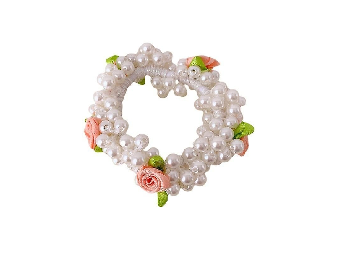 2 Gomas De Pelo Com Pérolas E Flores Elásticas Para Mulheres E Meninas Acessórios De Cabelo 3 Rosa