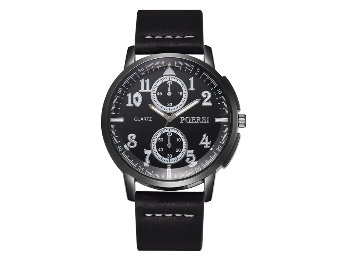 Relógio masculino simples para negócios com pulseira de PU, movimento de quartzo, preto.