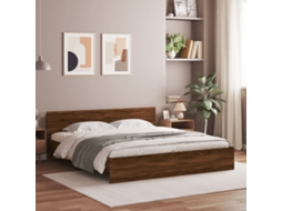 Vidaxl Estrutura Cama Cabeceira/luzes Led 200x200cm Carvalho Castanho