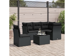 Vidaxl 6 Pcs Conjunto Sofás De Jardim C/ Almofadões Vime Pe Preto