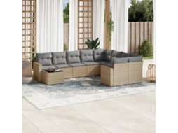 Vidaxl 10 Pcs Conjunto De Sofás P/ Jardim Com Almofadões Vime Pe Bege