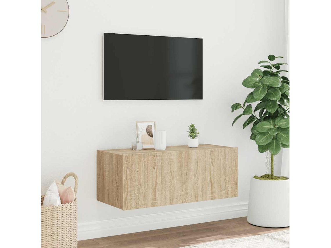 Vidaxl Móvel De Parede P/ Tv C/ Luzes Led 80x35x31 Cm Carvalho Sonoma