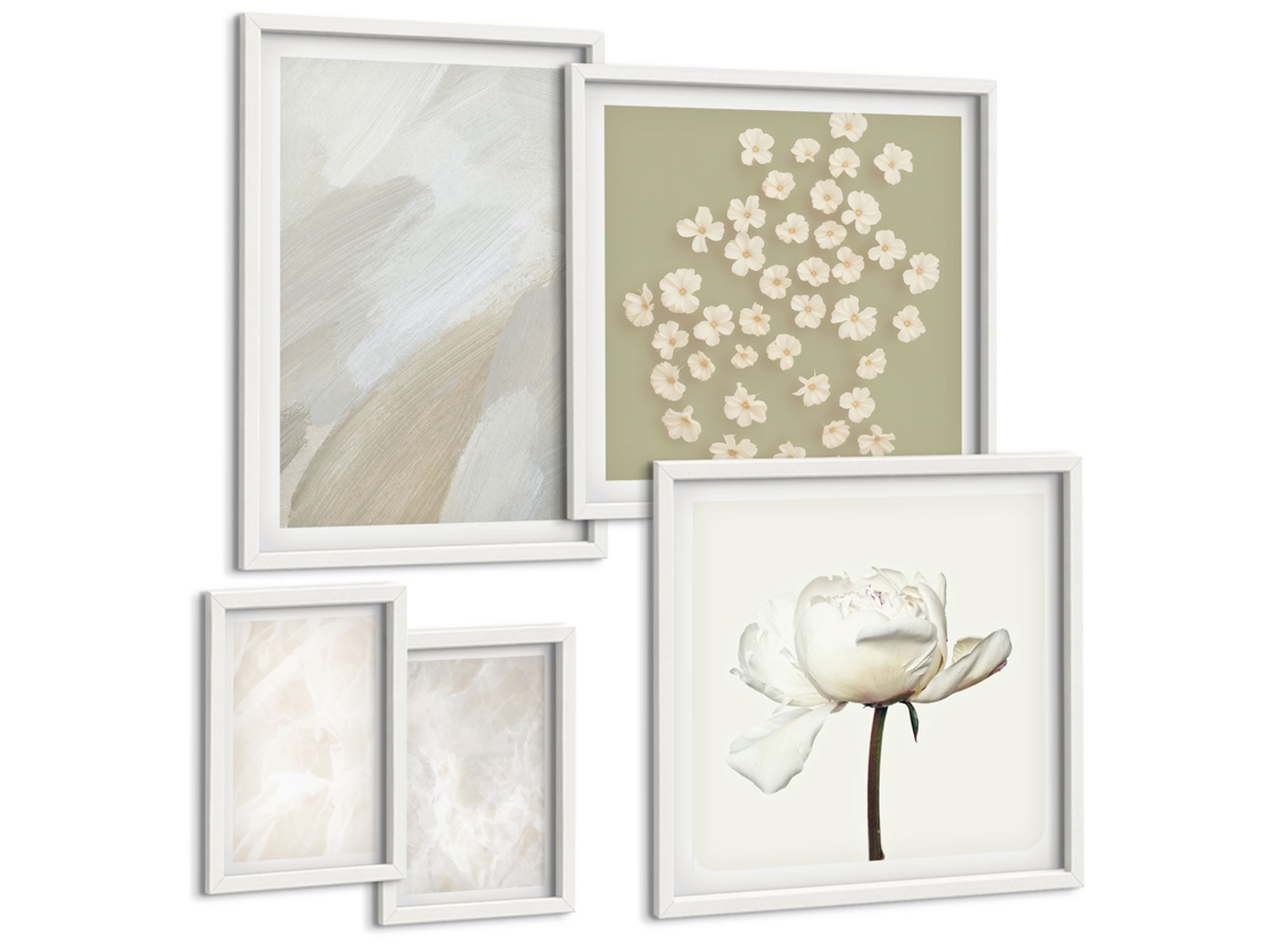 Galeria De Pinturas Murais Formas Abstratas Em Marrom E Bege Moldura Branca Imagens Para Um Quarto Infantil Espelharte (conjunto De 5 Imagens)