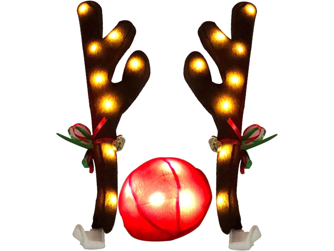 Buzinas De Natal Para Carro, Decorações Led Com Nariz E Sinos
