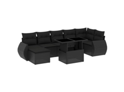 Conjunto de 8 Sofás de Jardim com Almofadões Vime Pe Preto MAISON EXCLUSIVE (8 pcs)