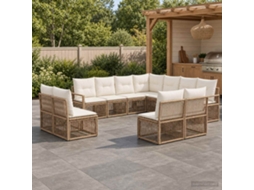 Vidaxl Conjunto De Sofá De Jardim 11 Unid. Bege Vime Pe