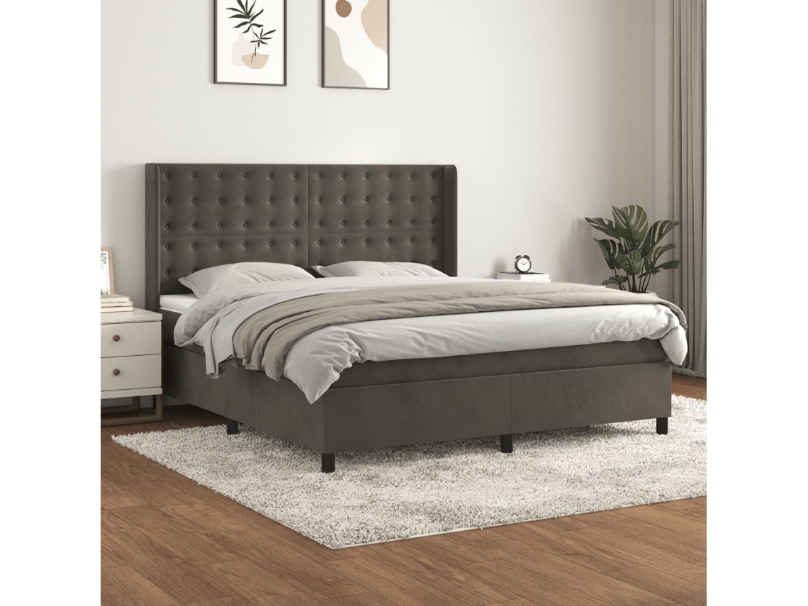Cama Com Colchão De Molas Pangshiyuan Madeira Veludo Cinzento (160x200)