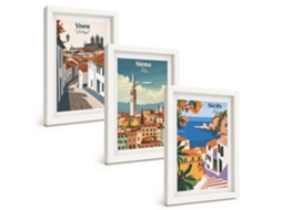 Composição De Quadros Ilustrações Retrô De Cidades Do Mundo Espelharte (3 Peças 20x30 Cm)