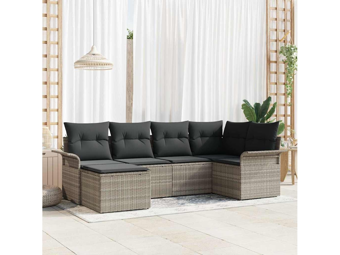 Vidaxl Conjunto de Sofá de Jardim 6 Pcs Cinzento claro Vime Pe
