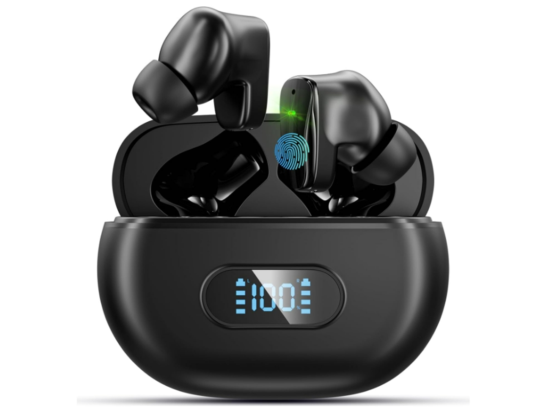 Fones Sem Fio Bluetooth 5.3 JIAPEI com Estojo de Carregamento, Display Digital, Intra auricular, Toque, Microfone