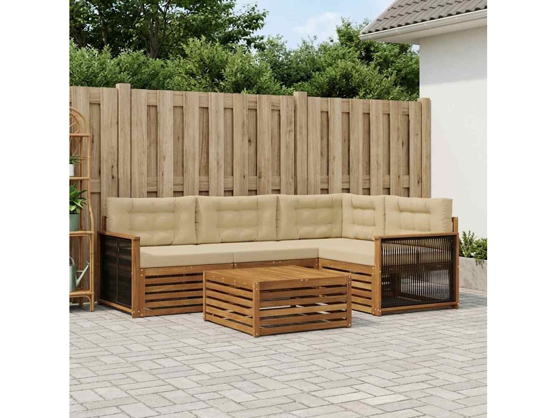 Vidaxl Conjunto De Sofás Para Exterior 5 Pcs Natural E Bege