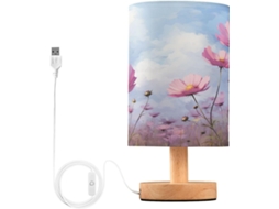Luminária de cabeceira LED com portas USB, mesa de leitura para quarto, cúpula Tído e base Madeira, escrivaninha para quarto.