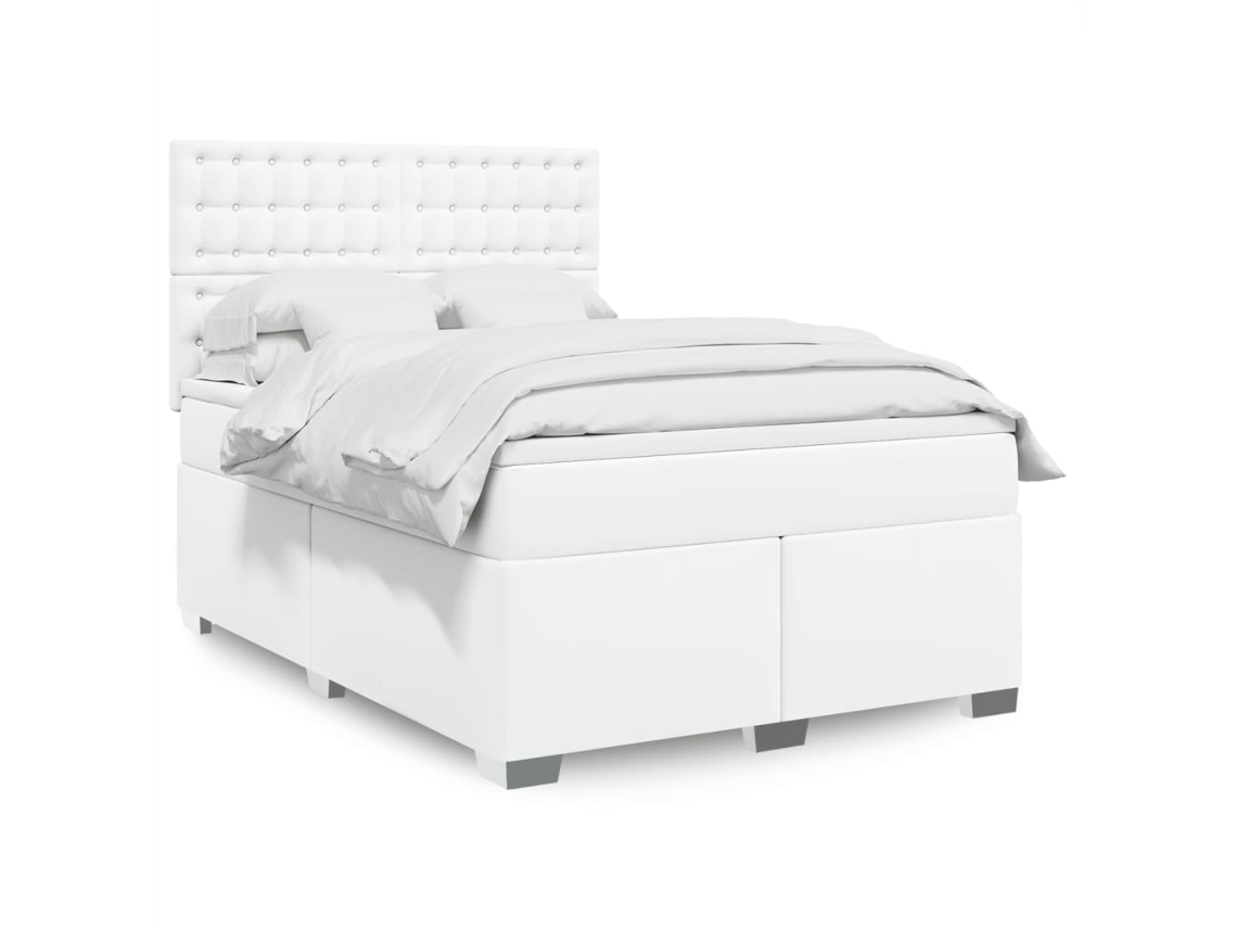Cama Com Molas/colchão 140x200 Cm Couro Artificial Branco