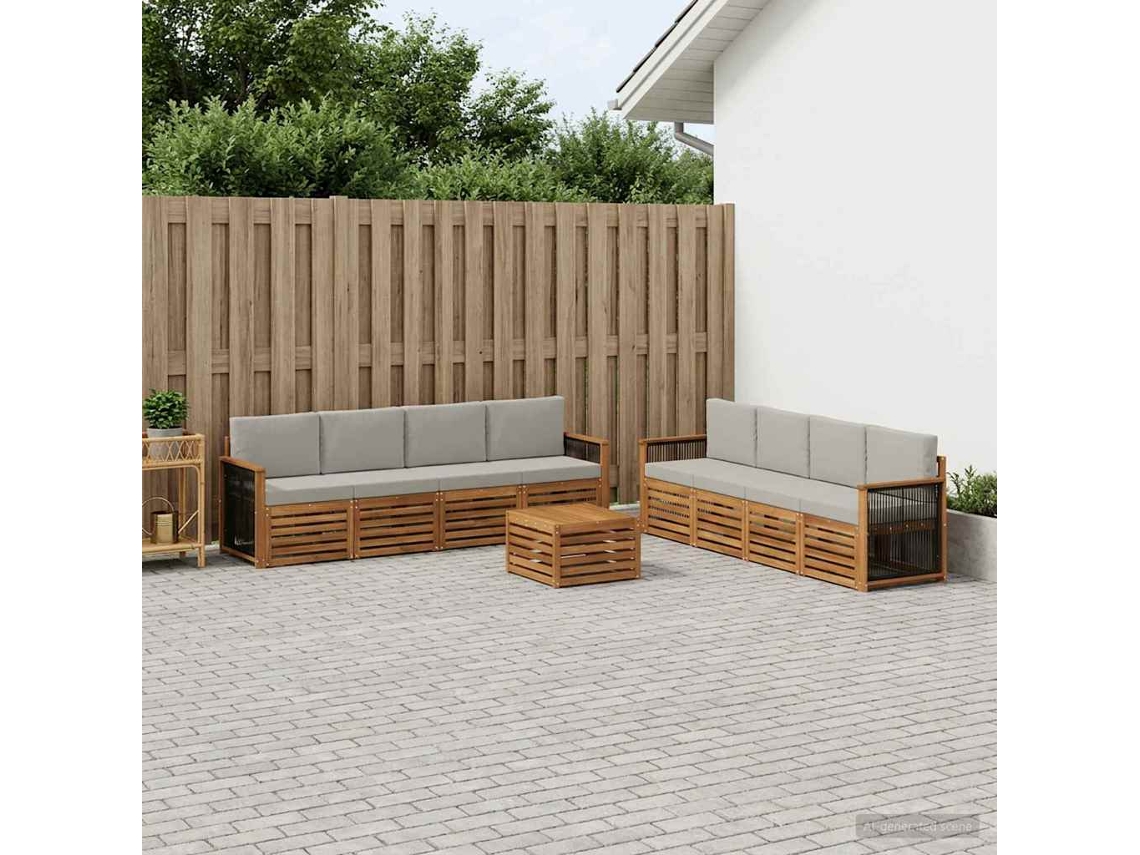 Vidaxl Conjuntos De Sofás Com Almofada 9 Pcs Madeira Sólida De Acácia
