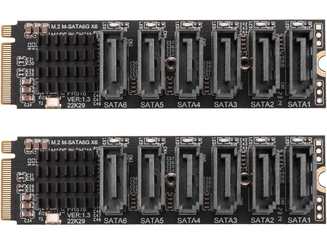 Placa Riser Pci e Nvme para Sata3.0 Pcie 6gbps com 2 Slots M.2 Mkey Expansão de 6 Portas SFUSHOS