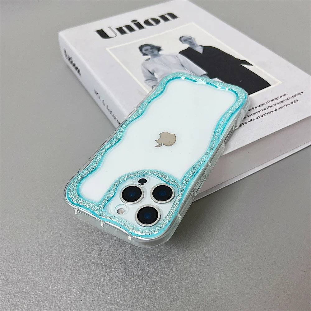 Capa Ondulada Para Iphone 15 Plus (azul), Transparente, Bonita E Resistente A Impactos.