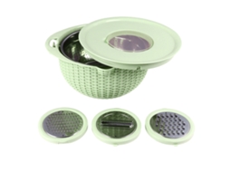 4 Em 1 Coador Tigela Com Ferramentas De Corte Coador Rotativo 2 Camadas Aço Inoxidável Alça Ergonômica Tigela Versátil Para Lavar Vegetais Verde