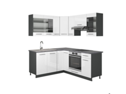 Cozinha de canto Fame-Line, 160 x 60 cm sem bancada, branco brilhante/Antracite, Vicco