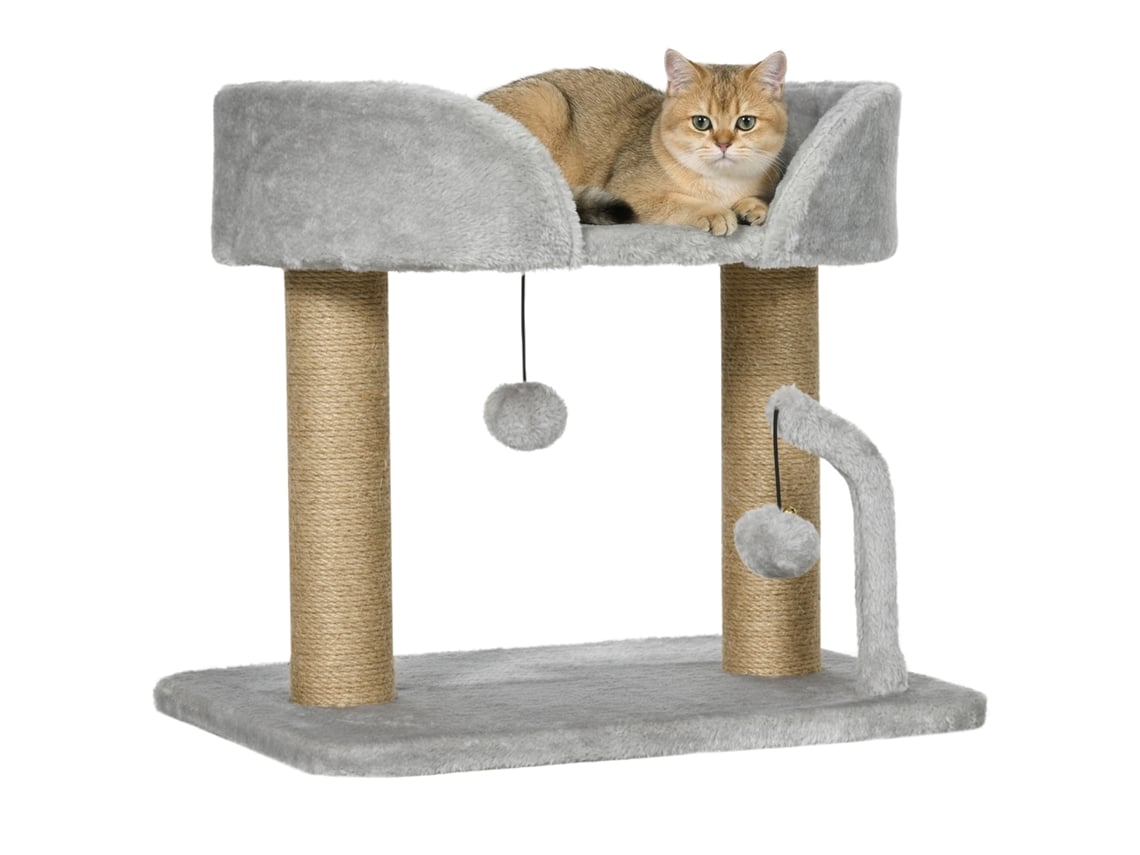 Árvore para Gatos com Poste Arranhador de Juta, Cama e Bolas, 48x38x42 Cm, Cinza ESSÊNCIACASA