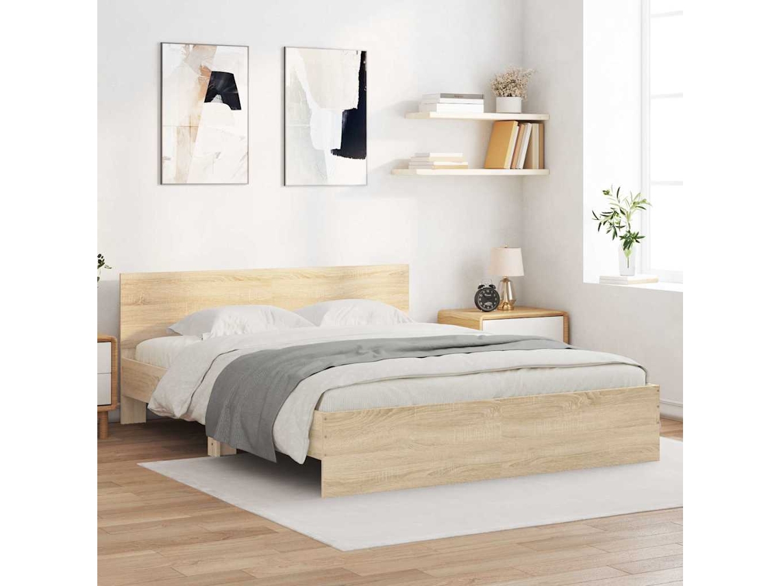 Vidaxl Estrutura de Cama com Cabeceira 140x200 Cm Carvalho Sonoma