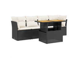 Conjunto de 5 sofás de jardim com almofadões Vime Pe Preto MAISON EXCLUSIVE (5 peças)