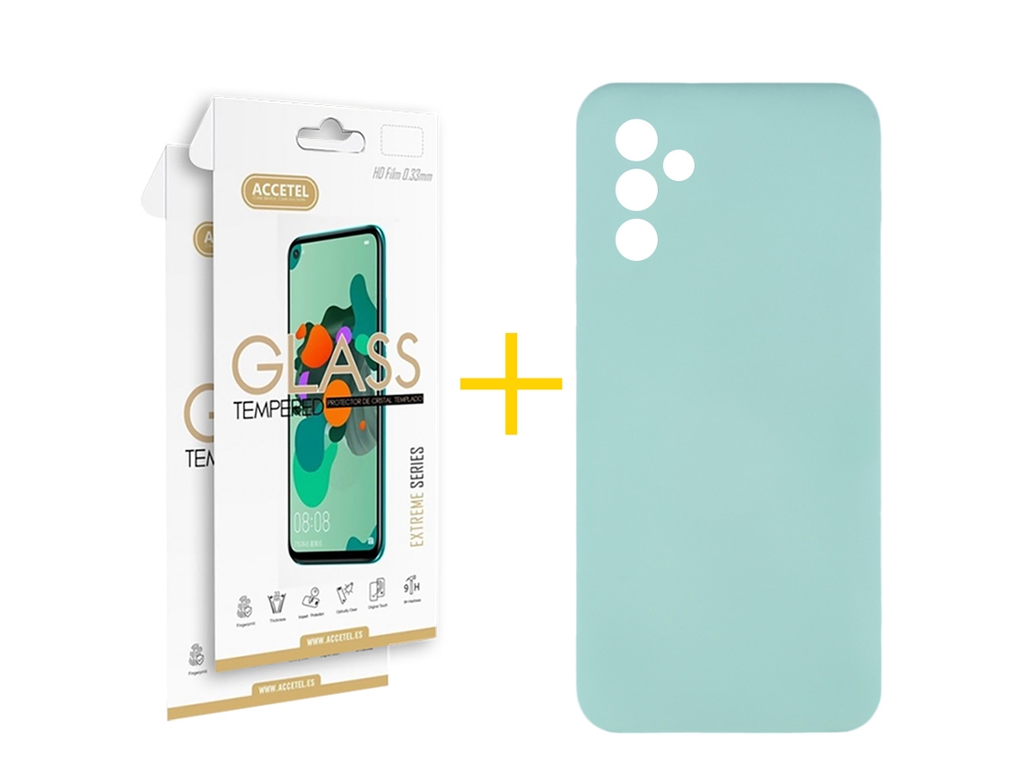 Pack 2 X Película De Vidro Temperado 2.5d Capa Accetel Samsung Galaxy A05s 5g Silicone Líquido Verde-água