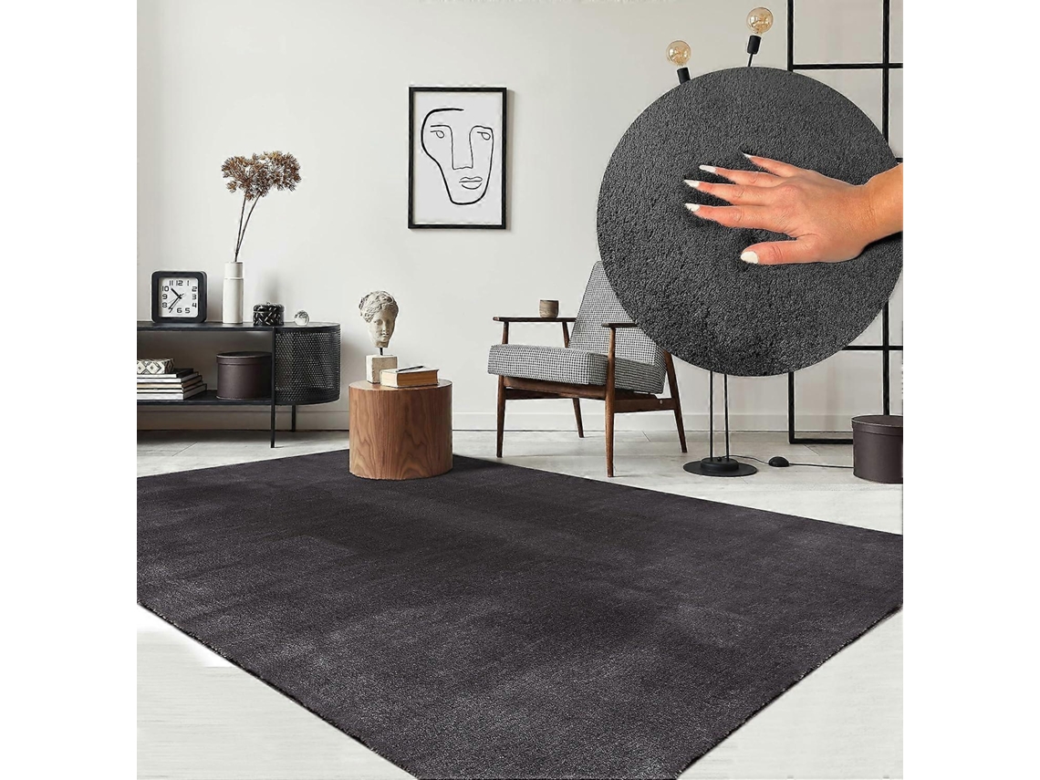 Omni alfombra Moderna de Pelo Corto, Suave, Antideslizante, Lavable a 30°c, Peluda, Antracita, 80x160 Cm