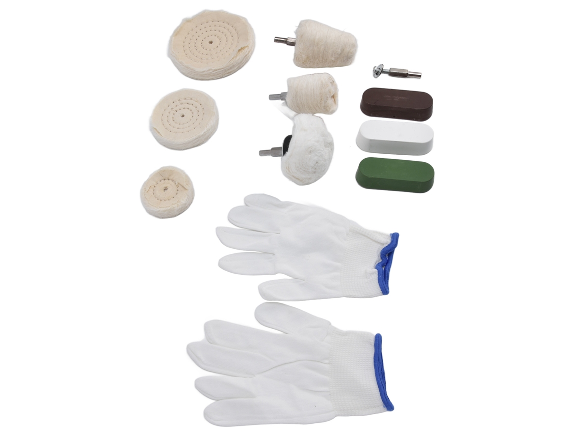 Kit De 11 Rodas De Polimento E Lixa Com Vara De Cera De Felpudo Para Cobre E Mobílias
