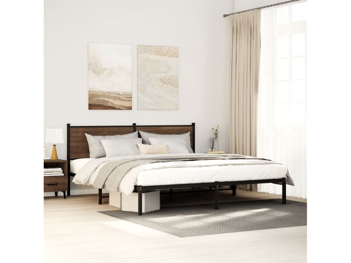 Vidaxl Estrutura Cama Sem Colchão 200x200cm Metal Carvalho Castanho