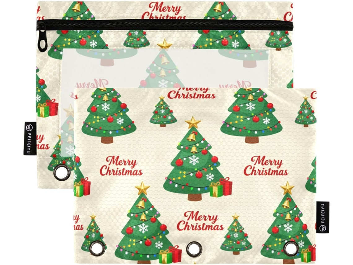 Pastas Em Formato De Árvore Natal Com Janela Transparente, Estojos Grandes Lápis, Resistentes, Com 3 Argolas E