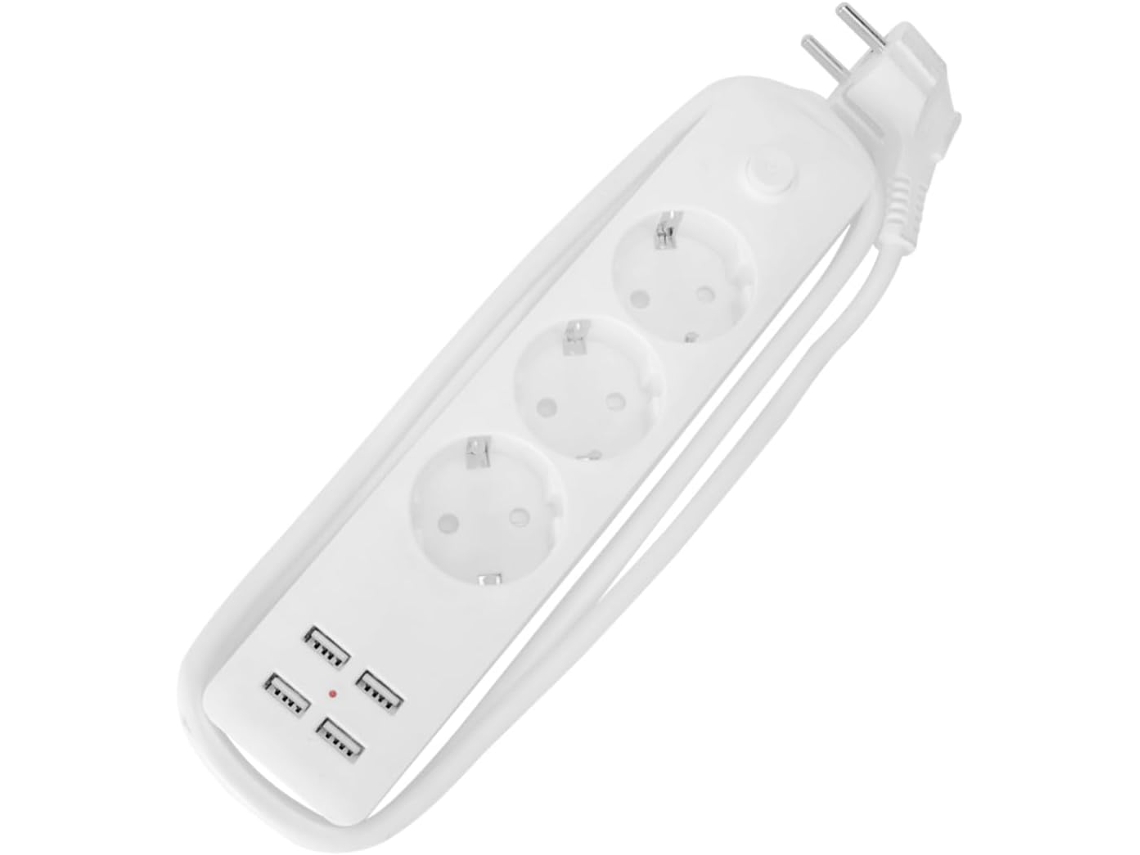 Régua de tomadas com 3 portas USB e protetor contra surtos