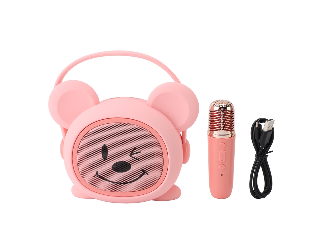 Ats set de Microfone e Alto falante para Crianças, Karaokê Portátil com Batseria, Brinquedo de Cantar Infantil na Forma de Ratso Rosa