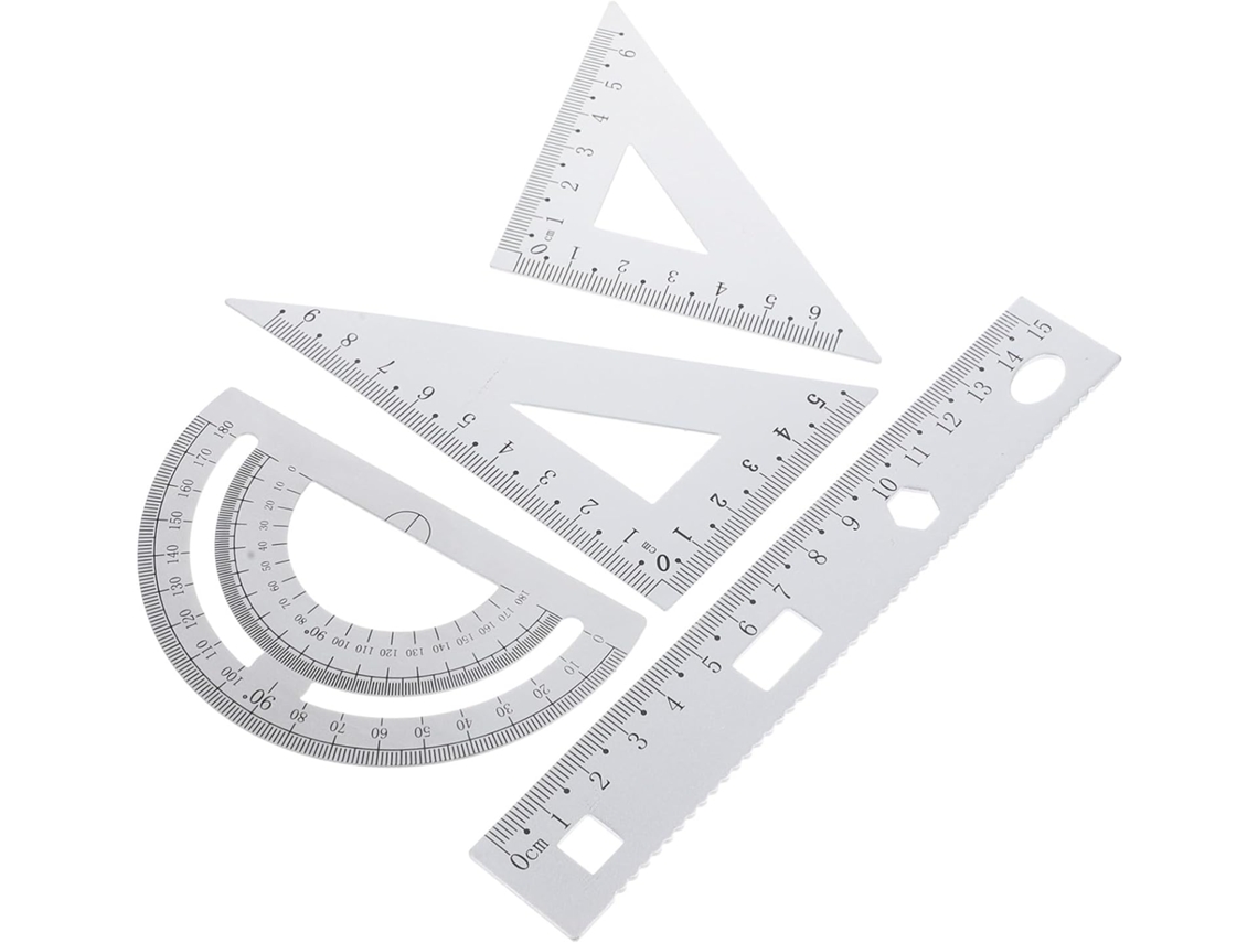Conjunto De 4 Réguas Metal Em Liga Alumínio Com Placa Triangular E Transferidor, Duráveis E Fáceis De Transportar Para