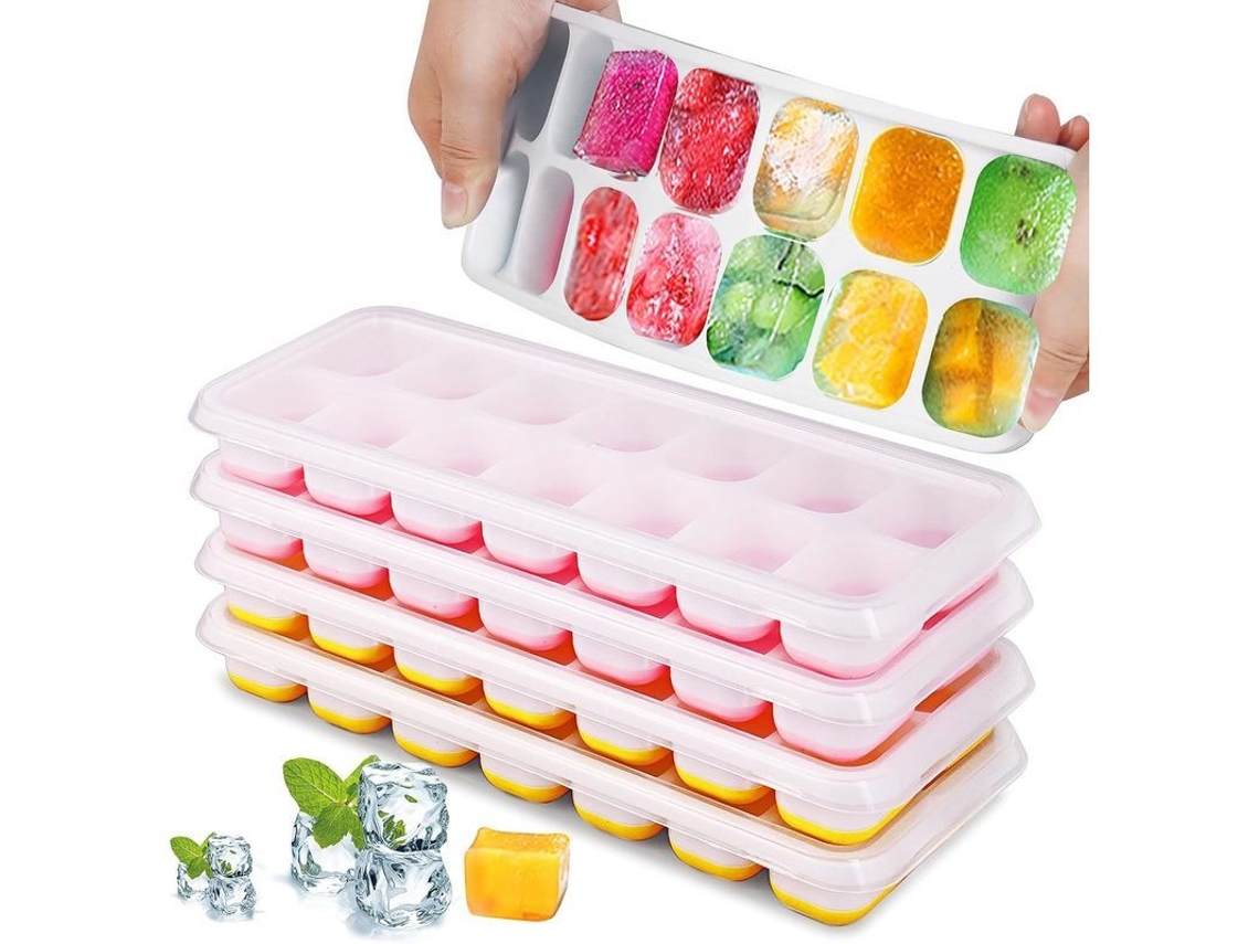 Forma de silicone para gel, 4 moldes com tampa, 14 cubos por molde, certificado LFGB, livre de BPA
