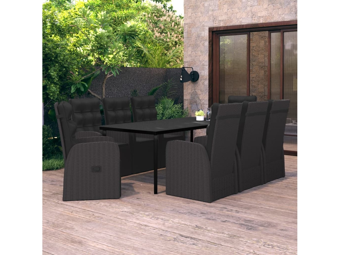 Vidaxl 9 Pcs Conjunto De Jantar Para Jardim Com Almofadões Preto