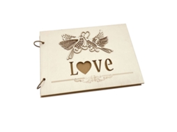 Livro de Assinaturas Love Bird para Casamento, 40 Páginas em Madeira para Convidados de Mr e Mrs Love LAXISCREED