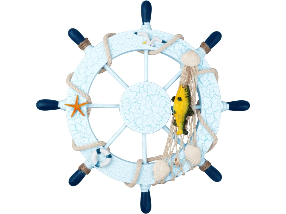 Estátuas e Outras Decorações 28cm Timão de Navio Náutico Madeira Leme Praia Arte Parede Decoração com Tema a BRILVIBERA