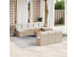 Vidaxl 11 Pcs Conjunto Sofás De Jardim C/ Almofadões Vime Pe Bege