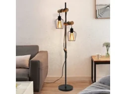 Candeeiro De Pé Vintage Para Sala, Em Madeira Com 2 Chamas Em Desenho Industrial Em Metal Interruptor Preto E27 Altura 151cm Sem Lâmpada Nettlife