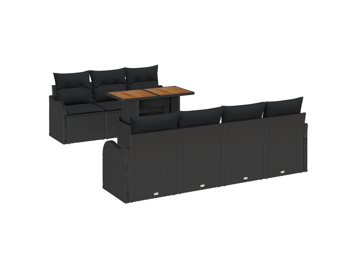 Conjunto 8 Conjunto De Sofá De Jardim Vidaxl Preto Vime Pe (100 X 55 X 73 Cm)