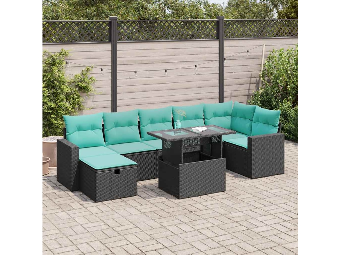 Vidaxl 8 Pcs Conjunto Sofás Jardim Almofadões Vime Pe/acácia Cinzento
